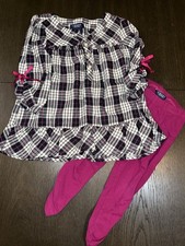Chaps Black White Pink Plaid Jumper Dress With Leggings 3/3T VGUC
