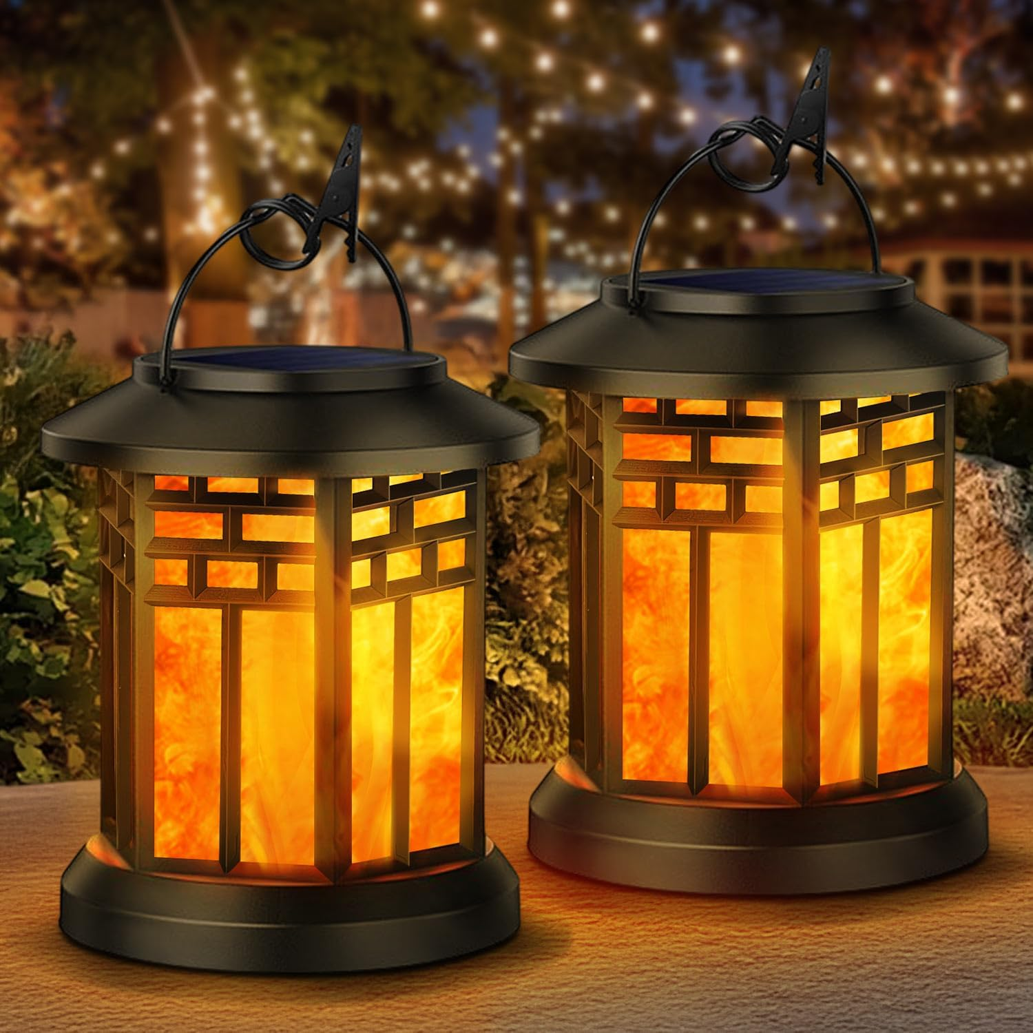 2 Pack Solar Lanterns Outdoor Garden, Hanging Solar Garden Lanterns with Realist