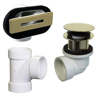 WestBrass D560RK Polished Brass 1 1/2'' Tip-Toe Bathtub Drain w/ Linear Overflow