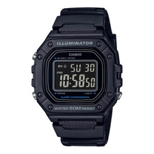 Casio W-218H-1BV Black Digital Watch LED Backlight Alarm Stopwatch WR 50M