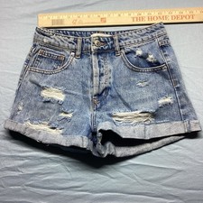 Forever 21 Denim Jean Shorts Size 24 Button Fly Distressed Cuffed