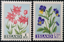 Estampillas de Islandia - Flores - Epilobio y pensamiento N°281/282 como nuevas ** Lujo MNH