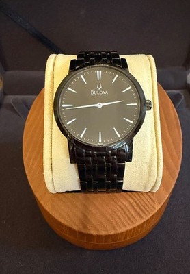 Bulova Mens Watch 38mm Black Stainless Bracelet 98A112 New Battery 7.5''