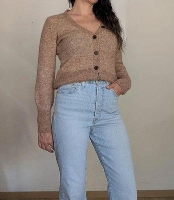 Other Stories Camel Mohair Wool Cardigan | Soft Fluffy Knit | Size S - Photo 1/4