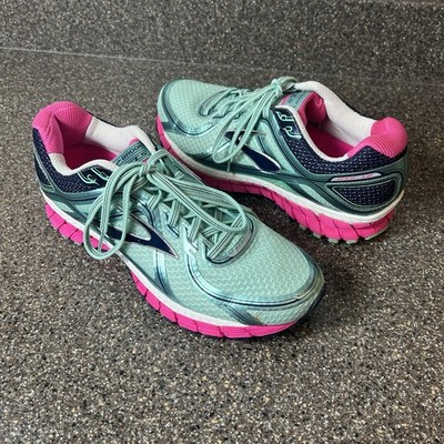 Brooks Adrenaline GTS 16 Womens 9.5B Green/Pink Running Shoe Lace Up Low Sneaker