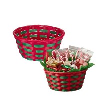 2 Small Round Christmas Hamper Basket Red Green Woven Sweet Gift Basket 21cm
