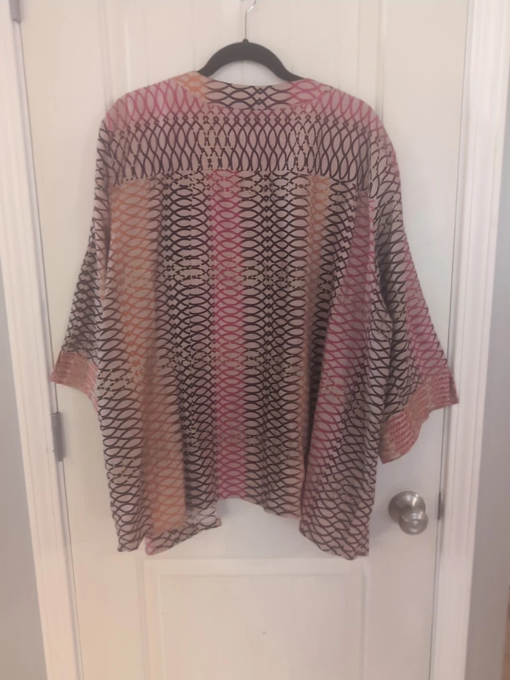 Cárdigan Chaqueta Maggie Barnes Talla Grande 3X Mezcla de Lino Geométrica Abierta 26/28 Boho Foto 2 de 4