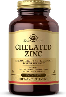 Solgar Chelated Zinc, 250 Tablets - Zinc for Healthy Skin - Supports Cell Growth