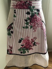 VTG 1950s Floral Half Apron Part Sheer Rear Tie Dual Pocket Romantic Cottagecore
