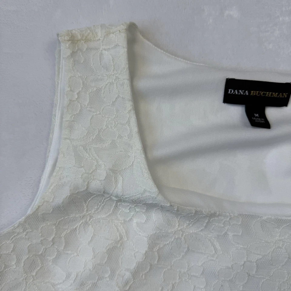 Dana Buchman Top M 象牙色花卉蕾丝覆盖无袖套衫背心衬里 — 第 3/4 张图片