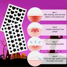 144 Patches Hydrocolloid Pimple Cover Patch Black Star Heart Shaped Breathable