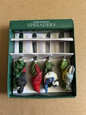 Boston Warehouse Stainless China  Set of 4  Bird Spreaders Blue Jay Cardinal