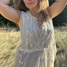 Women  s M Dress Ivory Lace Sheer Vintage 1900s Boho Bridal Wedding Rare