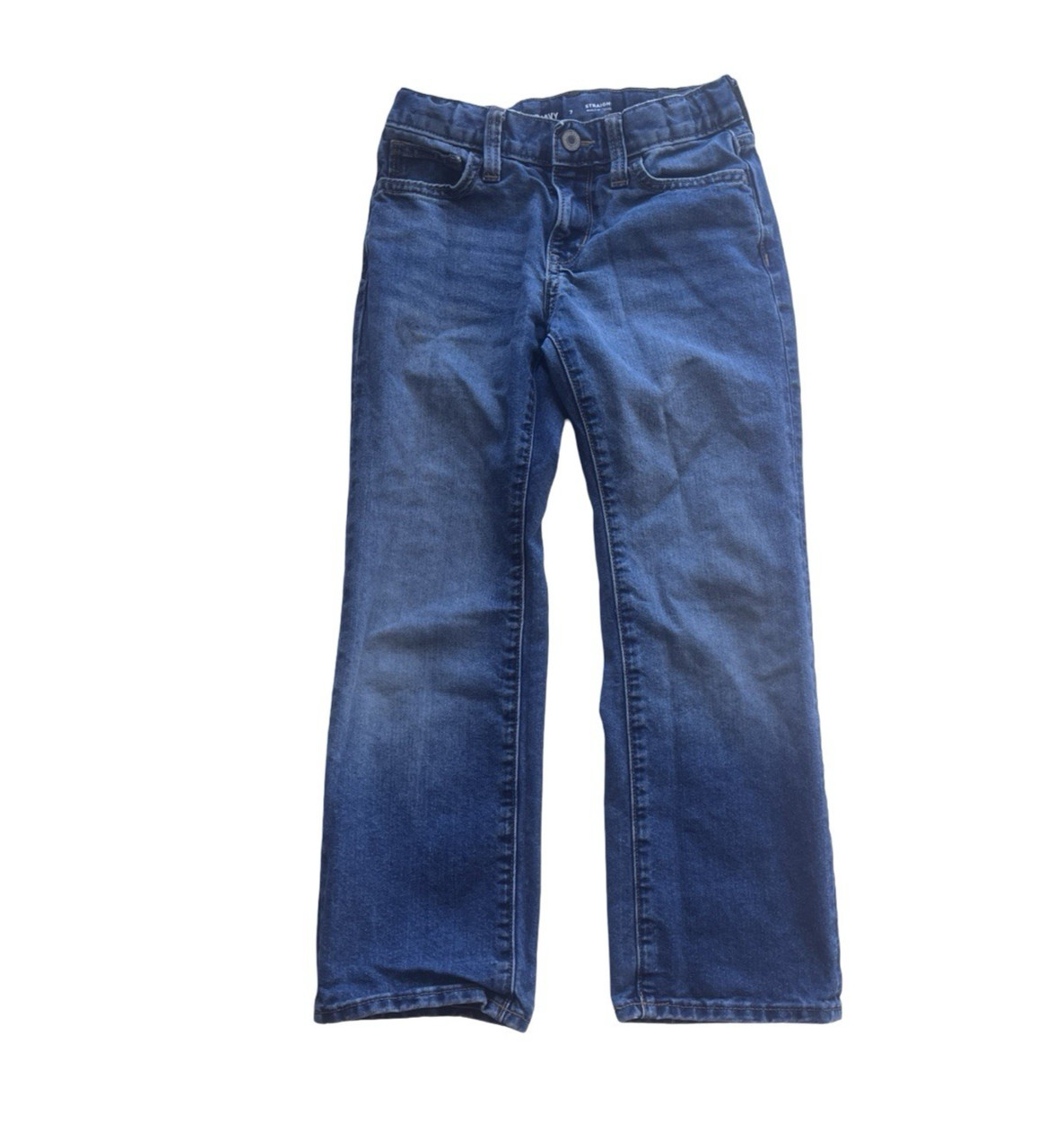 Medium Wash Straight Leg Snap Closure Adjustable
