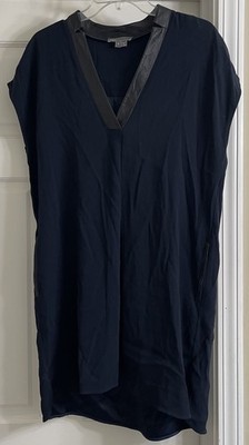Vince. Leather Trim Sleeveless V Neck Stretch Viscose Dress Women Sz S |  eBay