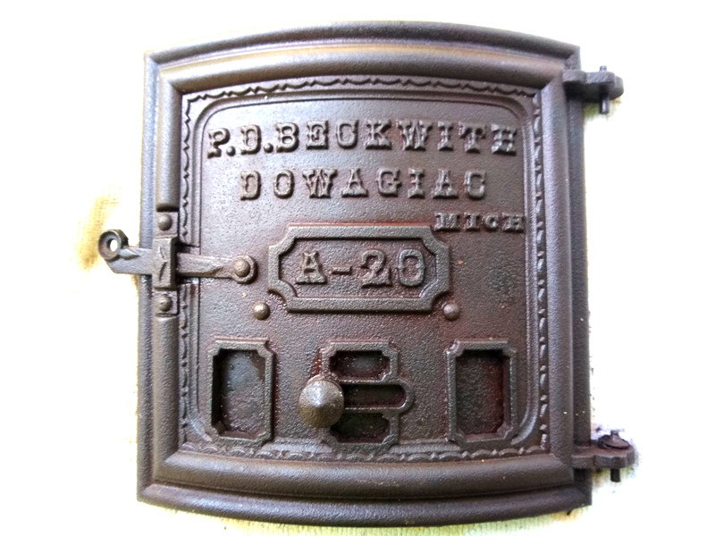 Circa 1900 P. D. Beckwith Round Oak A-20 Cast Iron Stove Door, Dowagiac, Mich.