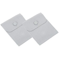 2Pcs 3x4" Velvet Jewelry Pouches Jewelry Bags with Snap Button Light Grey
