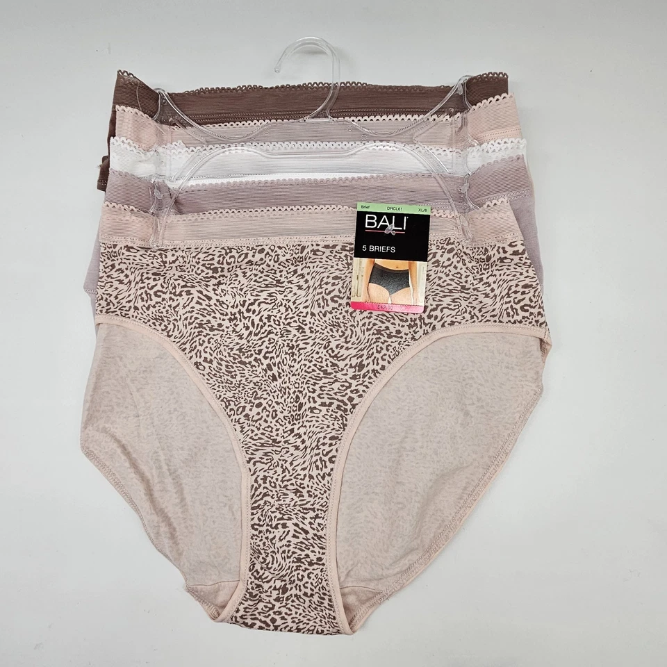 BALI 5 Pack Women's L XL 2XL Cotton Briefs Panties Brown Pink Beige Cream - Image 2 of 4