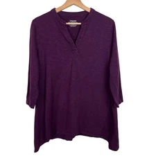 Chicos The Ultimate Tee Purple Slub Knit V Neck 3/4 Sleeve Top Size 2 (Large)