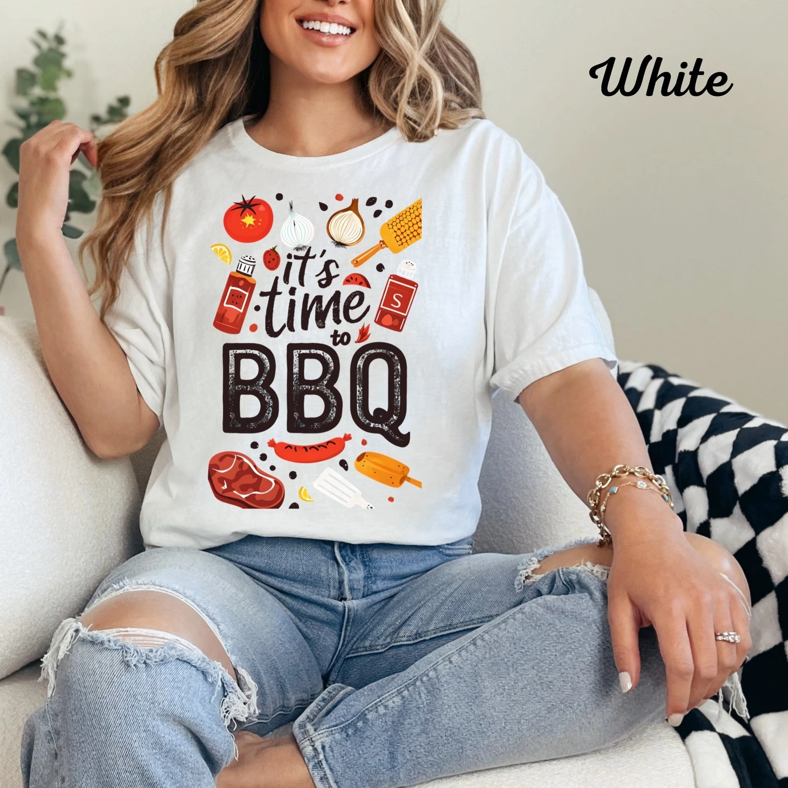 Womans T Shirt It's Time to BBQ Top Funny Unisex Grilling Shirt Summer Fun Mens