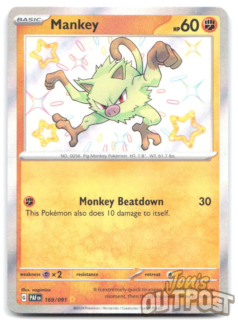Mankey 169/091 Shiny Rare Paldean Fates Pokemon NM