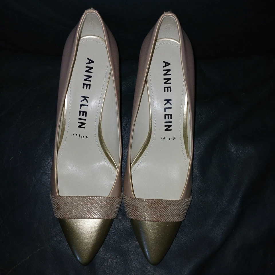 NUEVO Bomba Akferri Anne Klein iFlex Dorado y Beige Talla 8.5M Confort Acento León Foto 3 de 4