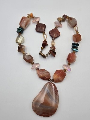 Banded Agate Pendant Necklace Goldstone Crystal Style Boho Earthy Beads 201