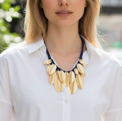 Tommy Bahama Women's Statement Necklace  Golden Petals Blue Rope Necklace  NWT