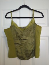 Mexx Women's Large Green Lace Trim Cami Top Adjustable Straps Corset Style Tank