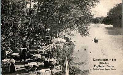 AK GRUSS AUS MÜNCHEN GASTHAUS BIERGARTEN ENGLISCHER GARTEN F. BARTL 1914 BAYERN