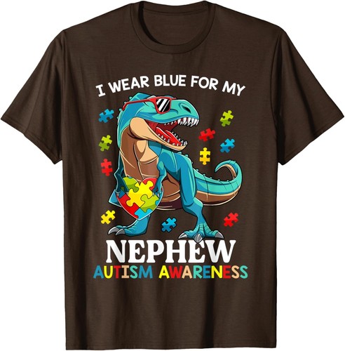 I Wear Blue For My Nephew Autism Awareness Dinosaur T-Shirt Hoodie - Bild 7 von 10