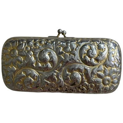Judith Leiber Silver Gold Metal Flower 2WAY Clutch Shoulder Bag Chain Vtg Rare - Image 1 of 4