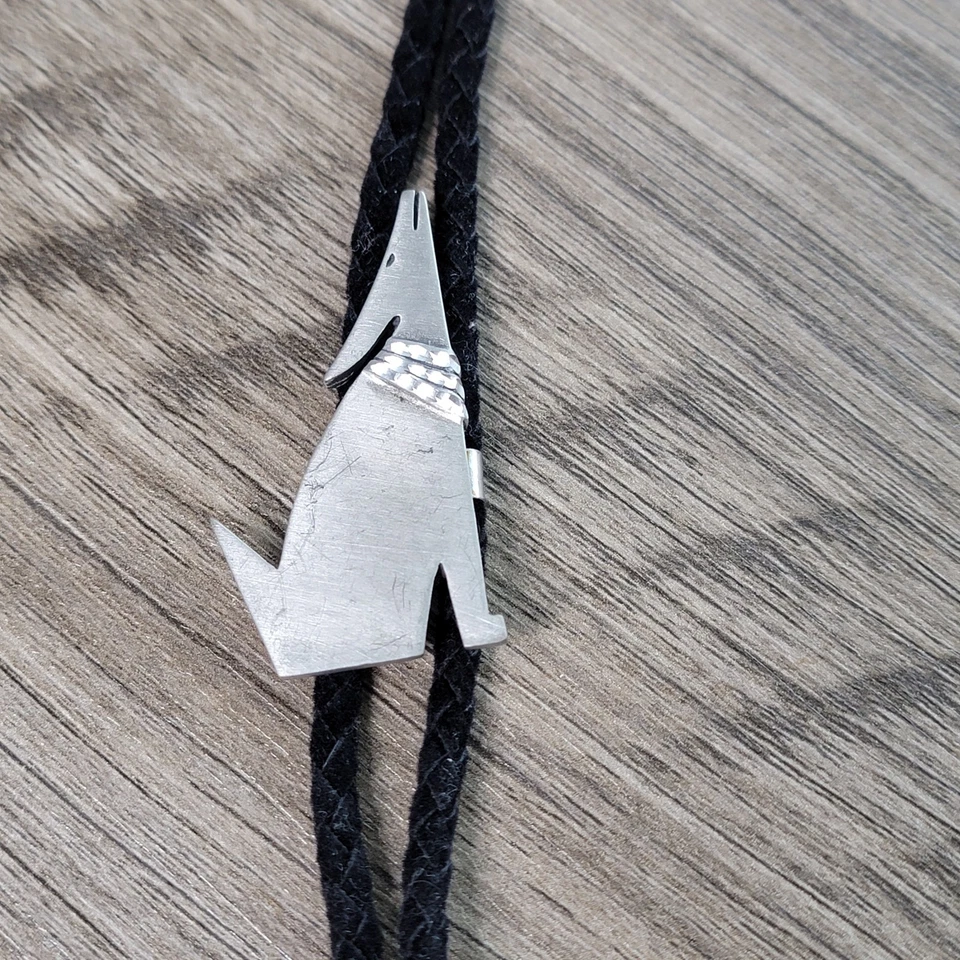 复古 Western Neck Bolo 领带 1989 年 EGE Pewter 狼土狼绳索银色 — 第 3/4 张图片