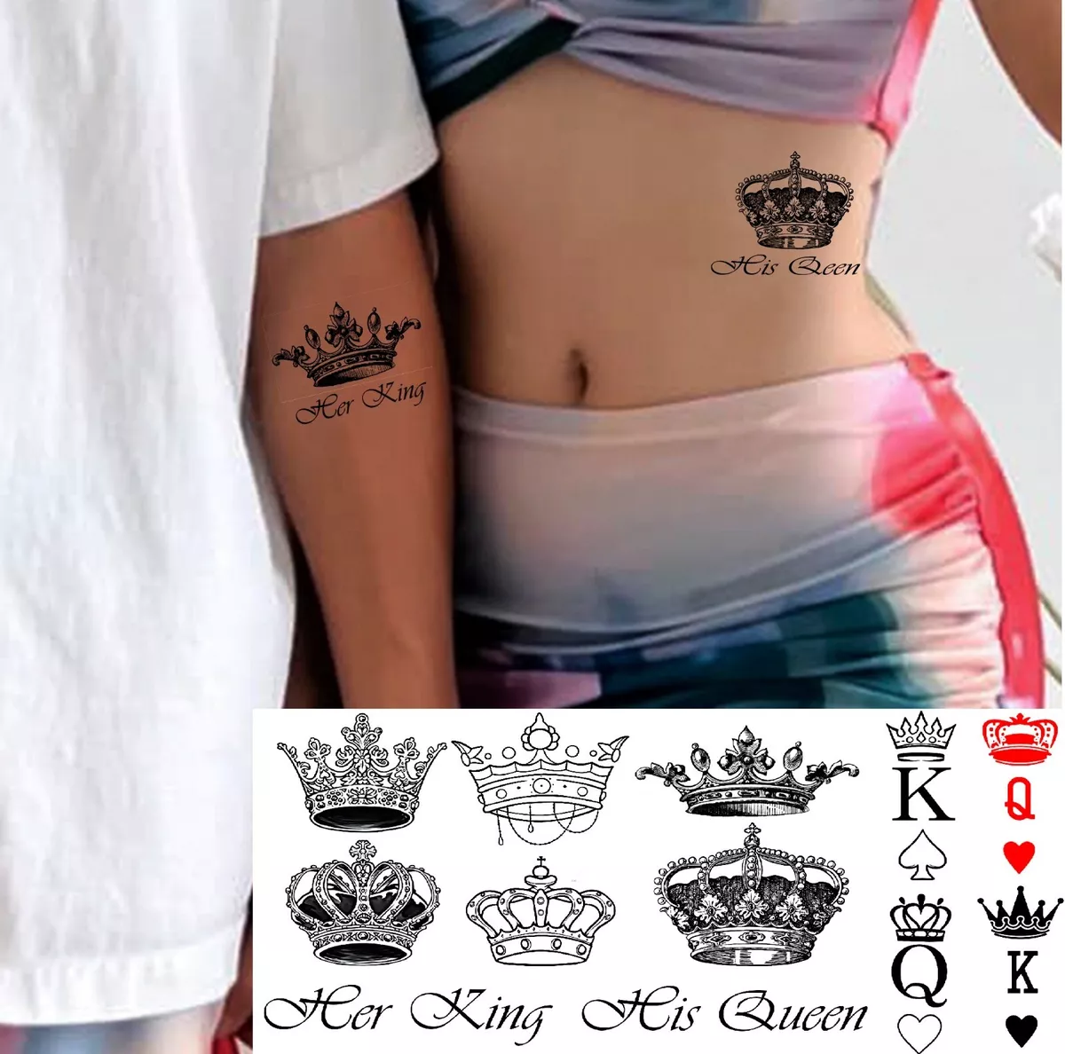 Tiny King and Queen Crowns  Semi-Permanent Tattoo - Not a Tattoo