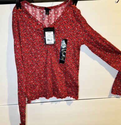 NWT Art Class Long Sleeve V-Neck Cinch T-Shirt Red Girls' Size Large 10/12 