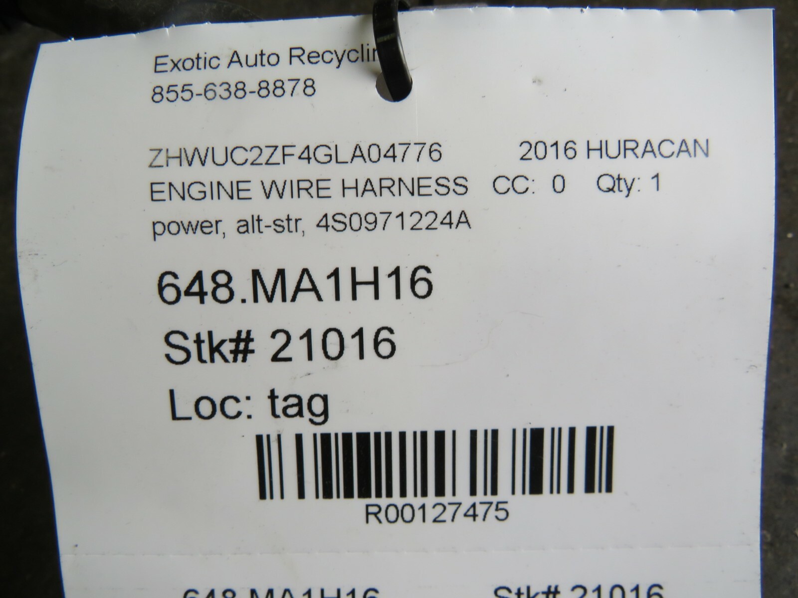 Lamborghini Huracan, LP610, Starter to Alternator Wire, Used, P/N 4S0971224A