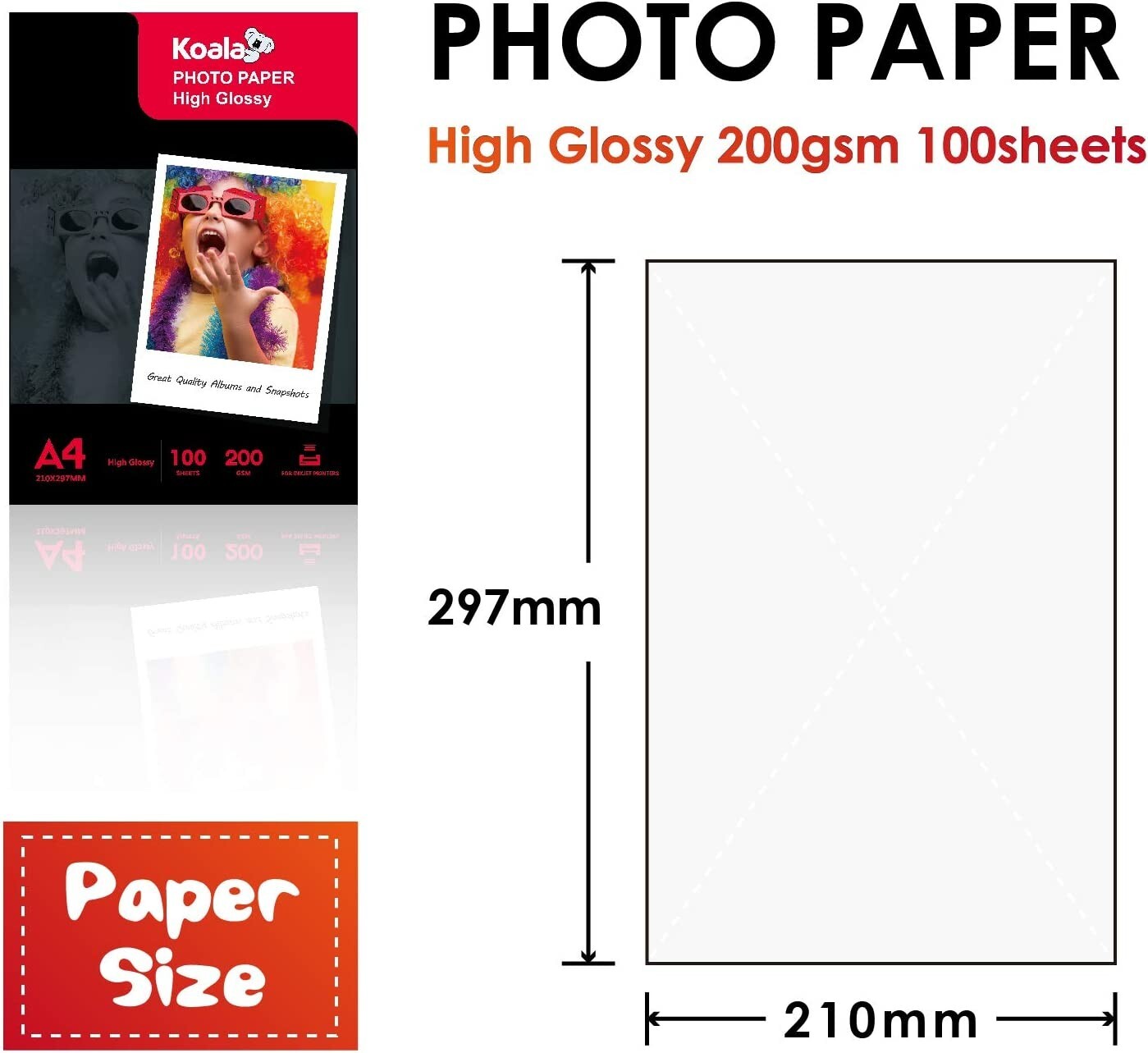Koala Photo Paper A4 High Glossy Inkjet Printer Paper 100 Premium