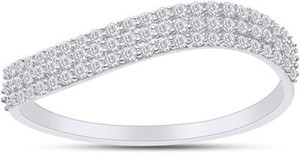 Authentic 2/7ct Natural Diamond Three Row Wave Engagement Ring in Sterling Silver