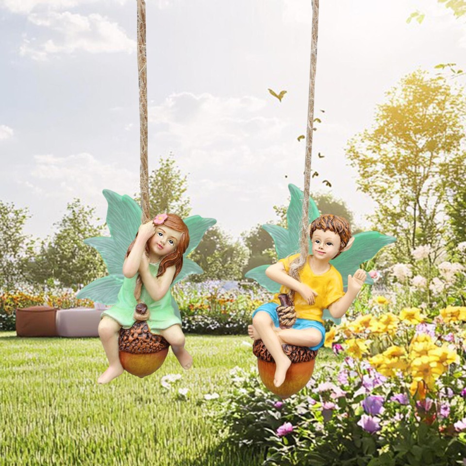 Garten Junge Mädchen Fee Hängen Harz Dekor Ornament für Außerhalb 2