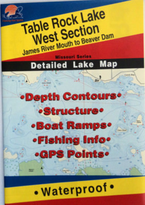 Table Rock Lake West Section Detailed Fishing Map, GPS Points, Waterproof #L156