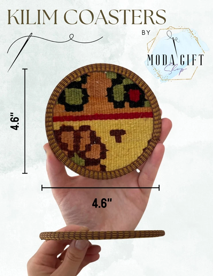 Kilim Fabric Coaster Set - 6 Cloth Coasters, Authentic Turkish Kilim, Unique - Image 4 of 4