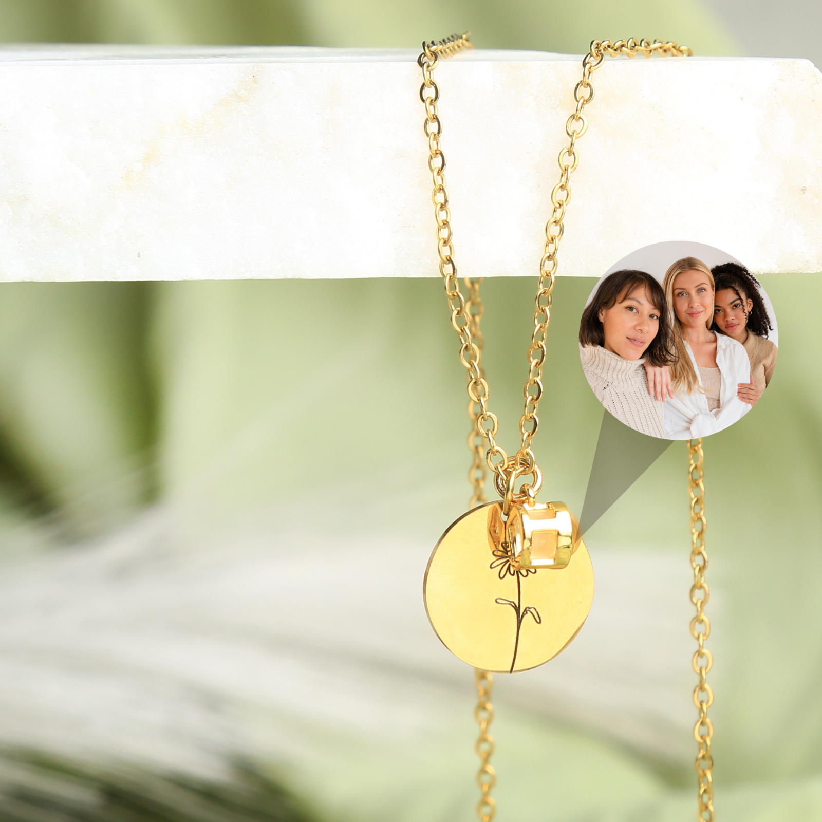 Personalized Birth Month Flower Photo Projection Necklace • Engraved Mom Jewelry