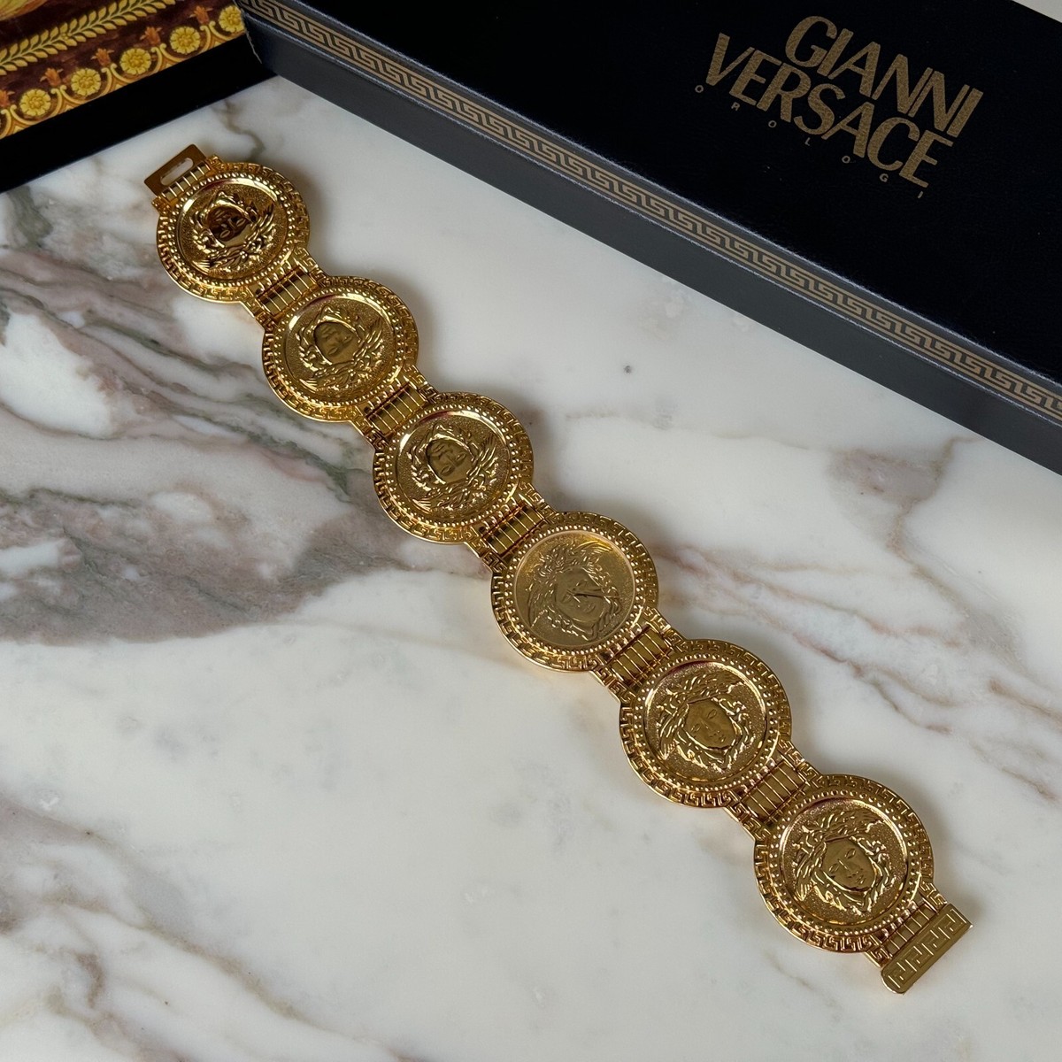GIANNI VERSACE Gold Plated Medusa Head Bracelet Men's Watch w/ box