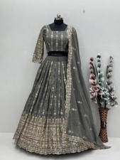 Functional Wear Star Georgette Grey Lehenga Choli And Dupatta For Women  Girls