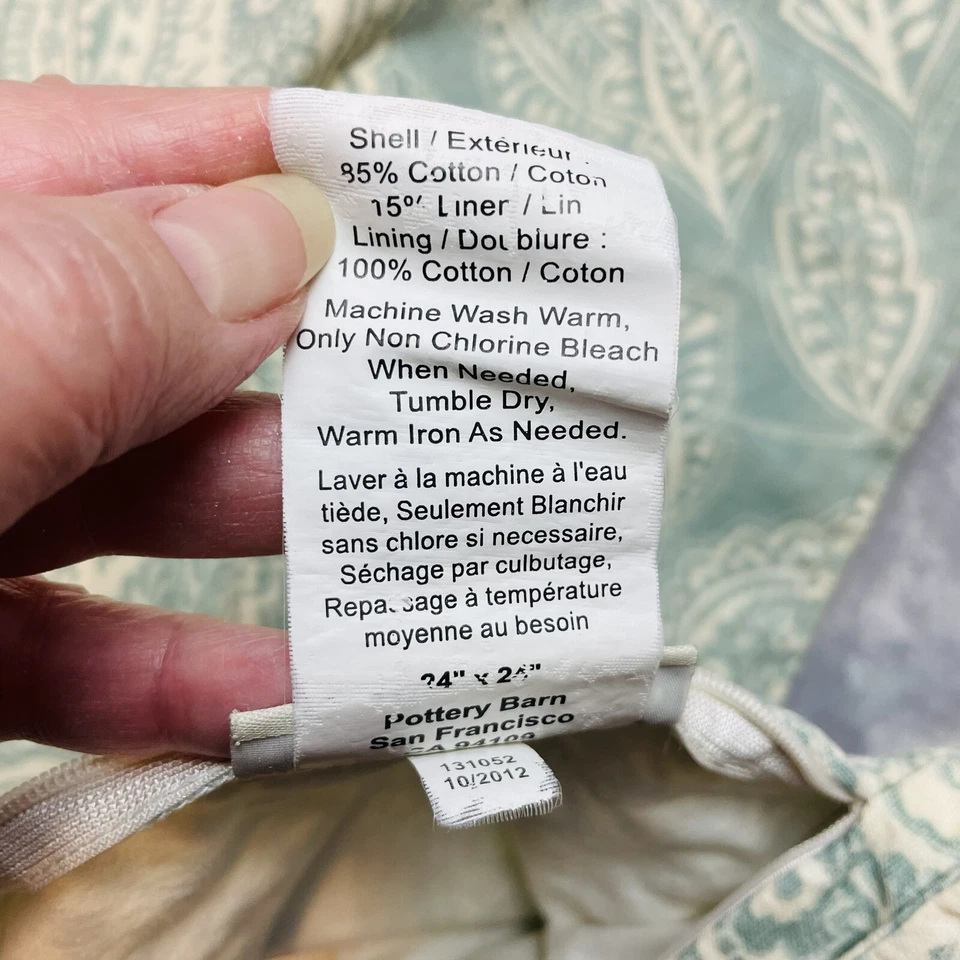 Funda de Almohada Pottery Barn Boho Chic Acento 23x24 Verde Paisley Cierre de Cremallera Foto 4 de 4