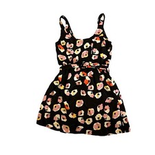 Three Pink Hearts Black Floral Sleeveless Zip Back Mini Dress  Belt Size Medium