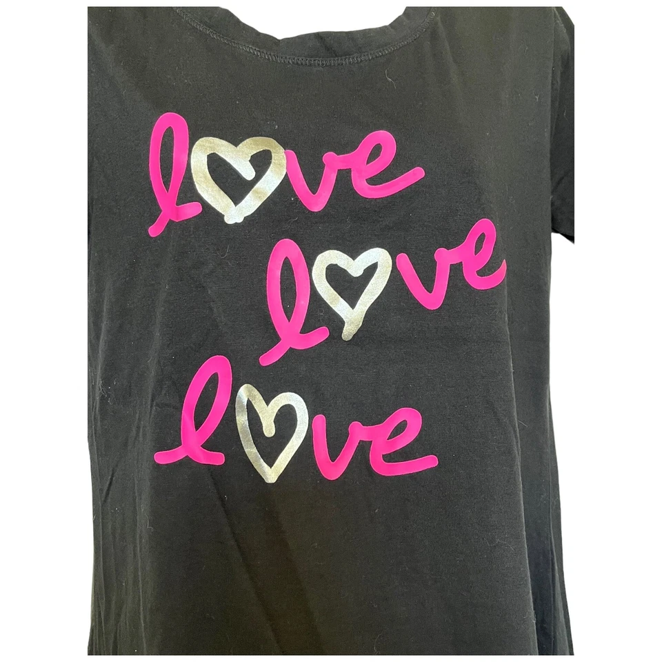 Rampage 睡眠衬衫 尺寸 Med 黑色 图形 T 恤 银色 心形 粉色 Love Love — 第 2/4 张图片