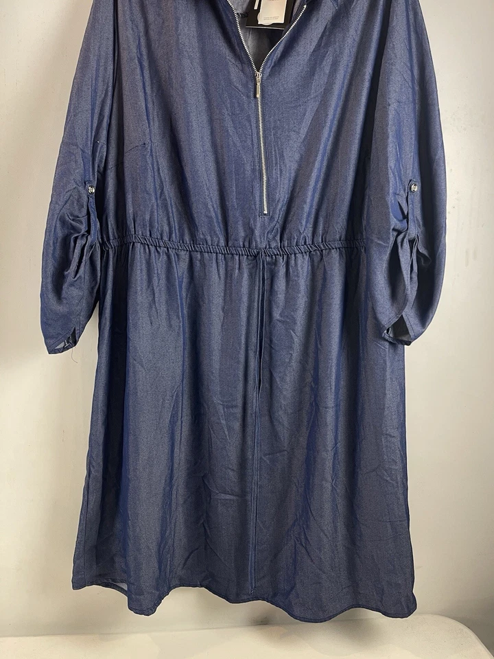 Vestido Mlle Gabrielle Chambray Mujer Talla Grande 3X Azul Mangas con Pestaña Enrollable Foto 2 de 4