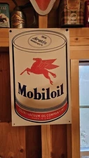 Vintage Mobil Oil Can Metal  Advertising Sign Reproduction 