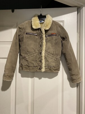 Roxy Girl Corduroy Jacket Girls Size Small Beige Snaps B99